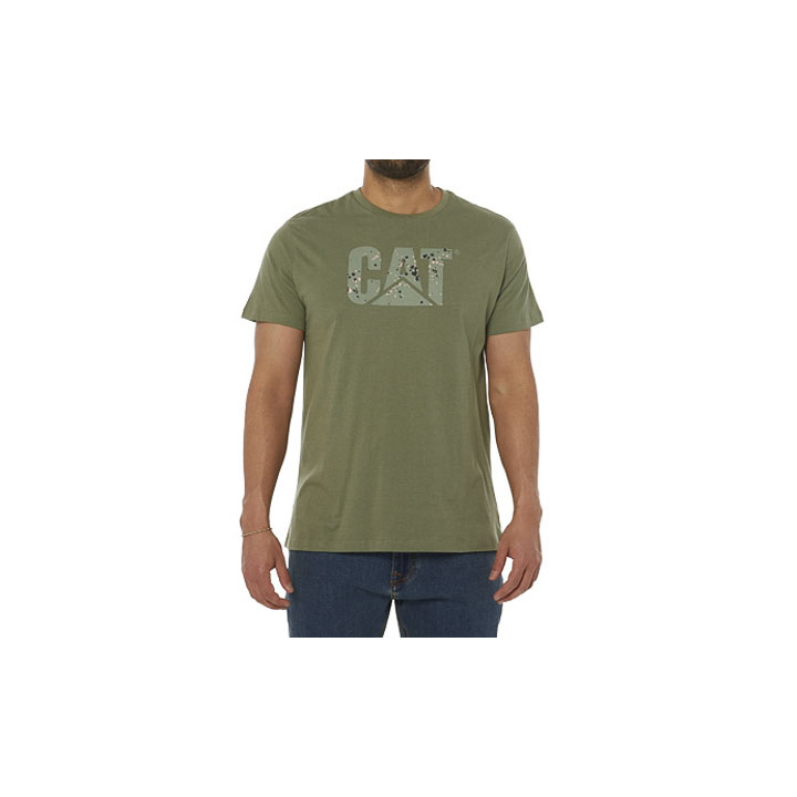 Camisetas Caterpillar Earth Cat Fill Hombre Verde | Argentina-AJURF1275