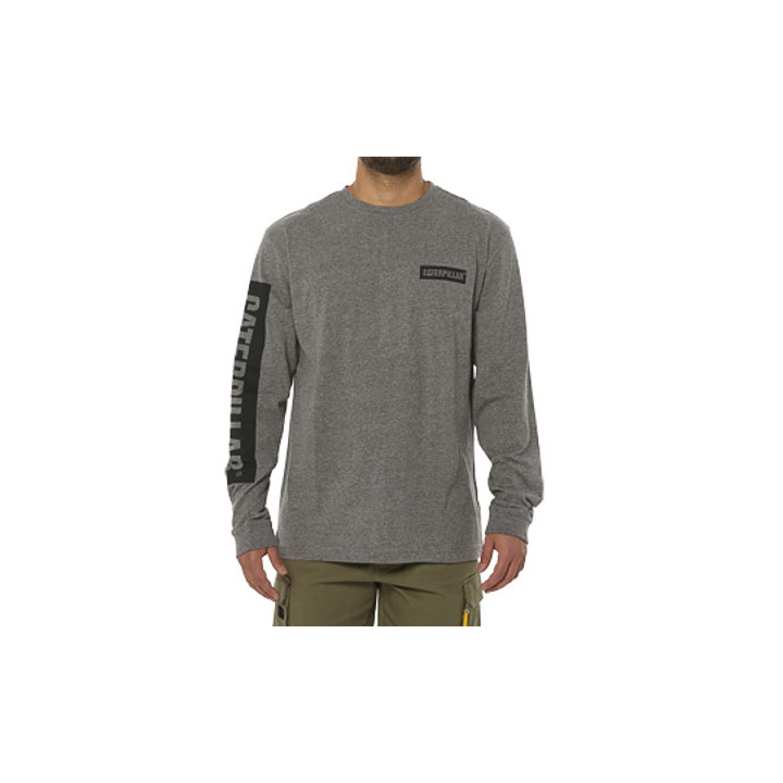 Camisetas Caterpillar Icon Block Long Sleeve Hombre Gris Oscuro | Argentina-SJIFD9327