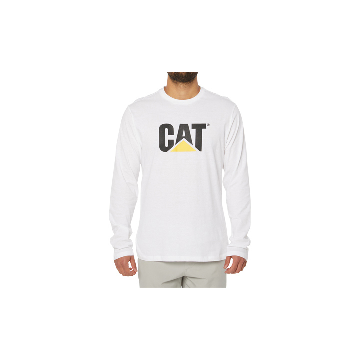 Camisetas Caterpillar Original Fit Ls Logo Hombre Blancas | Argentina-UPHMC8524